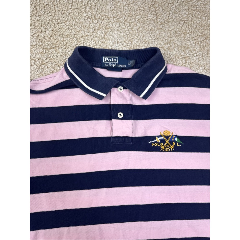 POLO RALPH LAUREN Yacht Club Blue Striped Polo Rugby Style Shirt Custom Fit XL - Picture 8 of 10